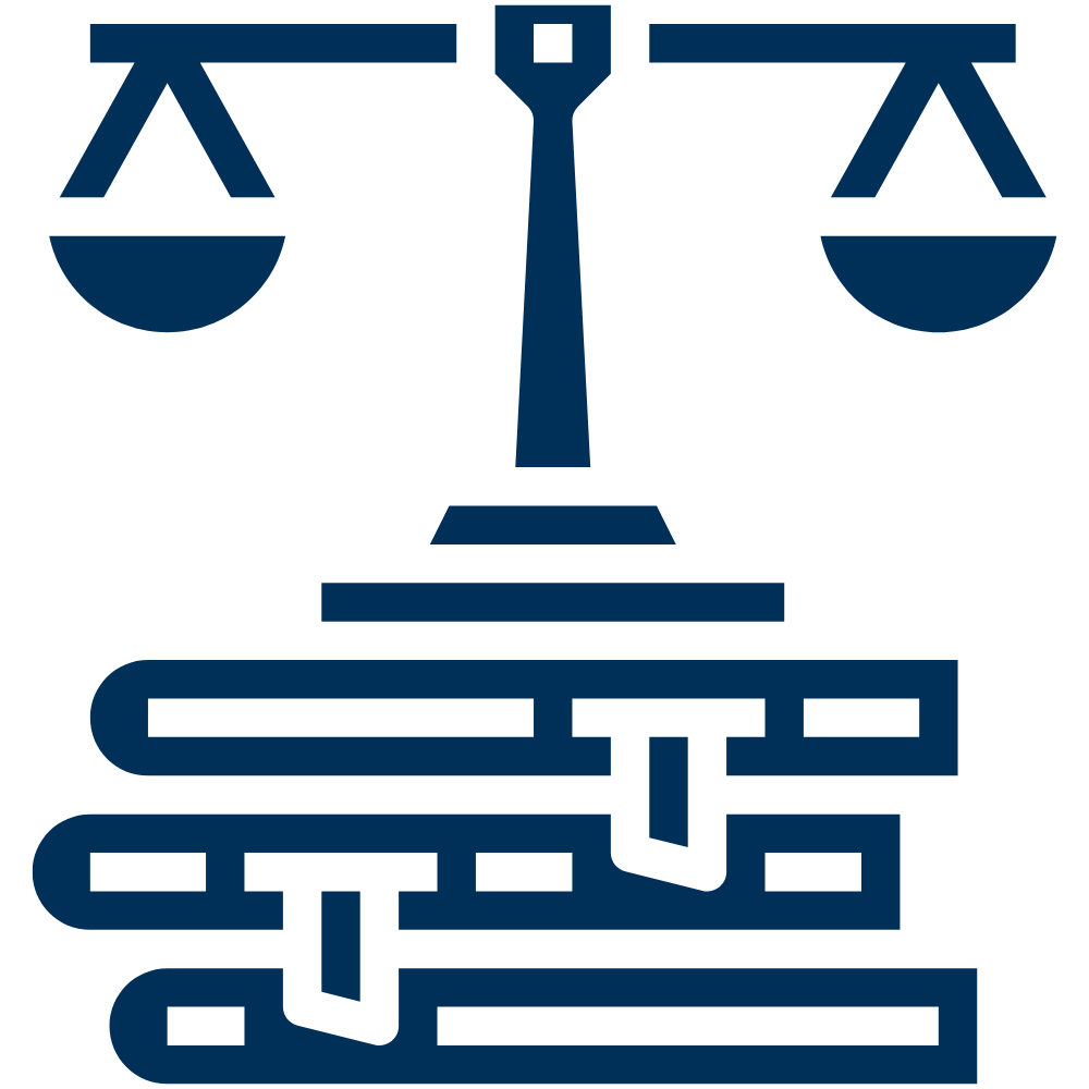 Ethics Icon. A judicial scale on top of 3 books.