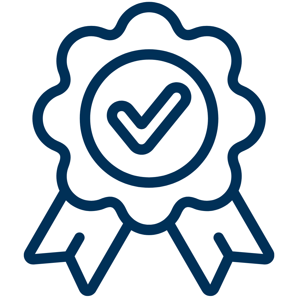 Excellence Icon. A rosette ribbon with a checkmark in the center.